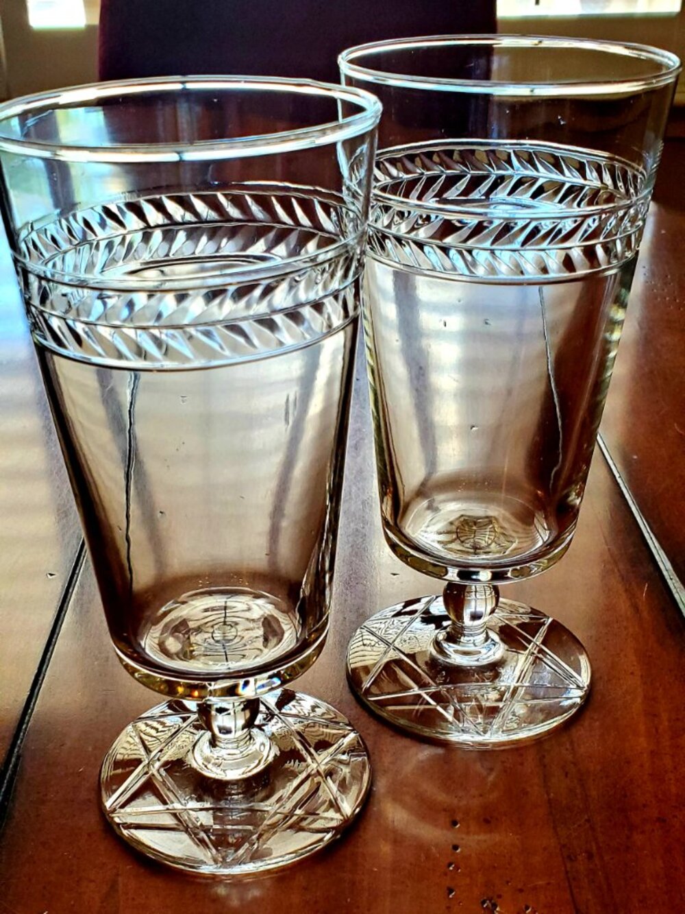 Vintage Tiffin Franciscan Woodstock Crystal Hobstar Star Cut Footed Glass x 2